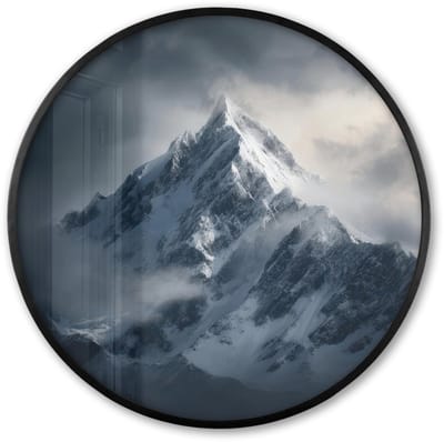Poster in lijst Rond - Fotolijst 60x60 cm - Posters - Sneeuw - Berg - Wolken - Ronde posterlijst zwart - Decoratie - Wanddecoratie woonkamer - Muurdecoratie slaapkamer