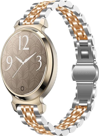 Stalen bandje - RVS - geschikt voor Garmin Lily 2 en Lily 2 Active - zilver-rosegoud