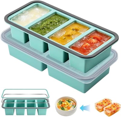 Grote siliconen vriesvorm met deksel, 2000 ml, ideaal voor soep, bouillon en sauzen, BPA-vrij, 2 stuks