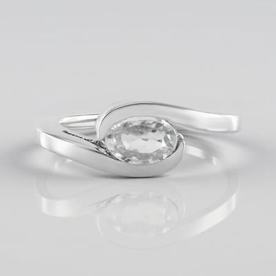Cavill - Zilveren Ring 925 Sterling Zilver - 1,049 ct Ovale Cambodjaanse Zirkoon - Geplatineerd Smal Bandje - Elegante Damesring