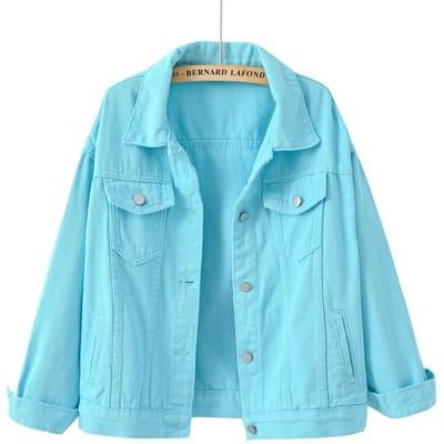 Meerdere kleuren om uit te kiezen Korte spijkerjas Dames Losse top met lange mouwen Polo-halsjas Lente Koreaanse mode M blauw