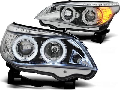 Koplampen dual halo rims BMW E60/E61 03-07 ANGEL EYES CHROOM LED