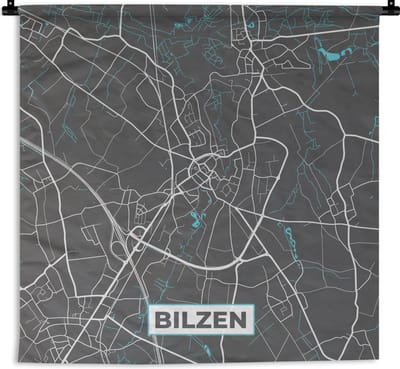 Wandkleed - Wanddoek - Kaart – Plattegrond – Stadskaart – Bilzen – België - Grijs - 180x180 cm - Wandtapijt