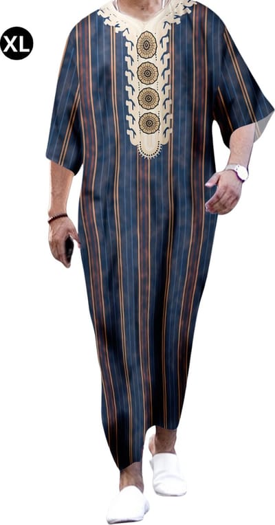 Livano Moslim Kleding - Djellaba Heren - Islamitische Kleding - Alhamdulillah - Arabisch Mannen Kaftan - Veelkleurig - Maat XL