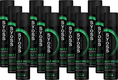 Syoss Max Hold - Haarspray - Styling, Verzorging, Herstel - Sterke Fixatie - 48u Hold - Vochtbestendig - Voordeelverpakking - 12x 75ml