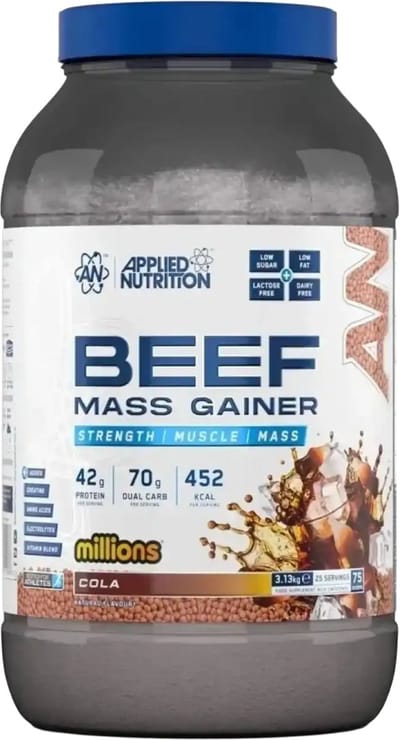 Beef Mass Gainer Cola Millions – 3.13 kg – Applied Nutrition – Hoogwaardige Spiermassa Gainer – 42g Eiwit per Portie – Lactosevrij - Weight Gainer
