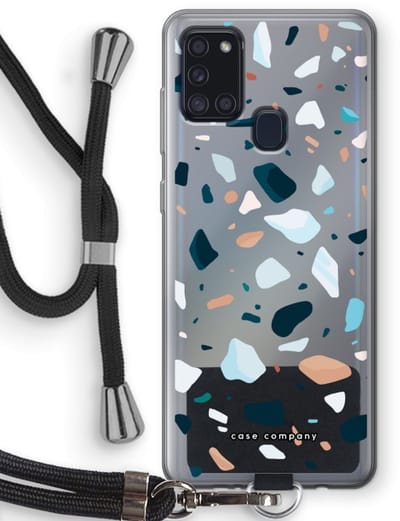 Case Company® - Hoesje met koord geschikt voor Samsung Galaxy A21s hoesje met Koord - Terrazzo N°13 - Telefoonhoesje met Zwart Koord - Bescherming aan alle Kanten en Over de Schermrand