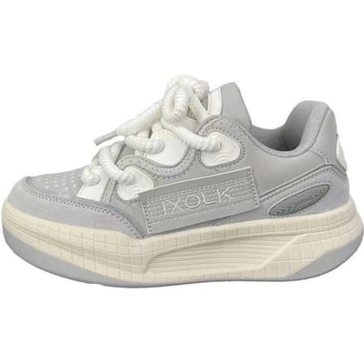 Matcha Grijs Dikke Zool Schoenen Dames Lente en Herfst Nieuw Ins Trendy Veelzijdig Leren Bovenwerk Casual Kleine Witte Schoenen 40 grijze kleur