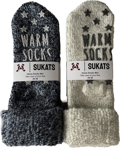 Sukats® Huissokken - Homesocks - 2 Paar - Maat 35-38 -Blauw/Grijs - Wollen Sokken - Dames Huissokken - Slofsokken - Meerdere Maten en Varianten - Verwarmde Sokken