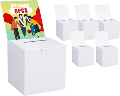 Set van 6 Stemdozen, Suggestiedozen en Loterijdozen - Witte Donatiebox met Verwijderbare Deksel voor Bedrijfsvragen en Wedstrijden, 15 x 15 x 15 cm