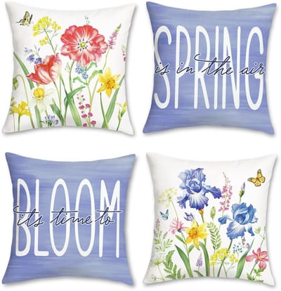 Dailygoods- Kussenslopen Lente Bloemen - Set van 4 - Zacht Fluweel - 45 x 45 cm - Decoratieve Kussenhoezen - Verborgen Ritssluiting