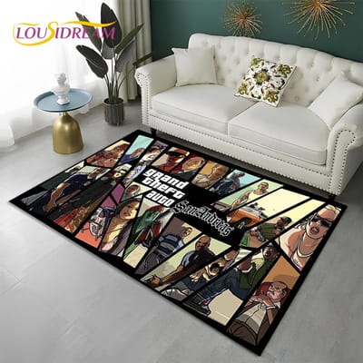Grand Theft Auto Games 3D GTA Gamer Tapijt Vloerkleed voor Thuis Woonkamer Slaapkamer Bank Deurmat Decor, Kindergebied Vloerkleed Antislip Vloermat 100x150cm