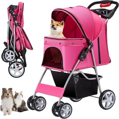 Honden en Katten Wandelwagen 4 Wielen - Ademend en Opvouwbaar - Geschikt tot 15 kg