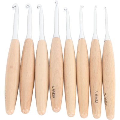 8 STUKS Haaknaalden Roestvrij Staal Naald Houten Handvat Haaknaalden Set voor Handwerk Trui Breien 3.0mm‑6.5mm beige