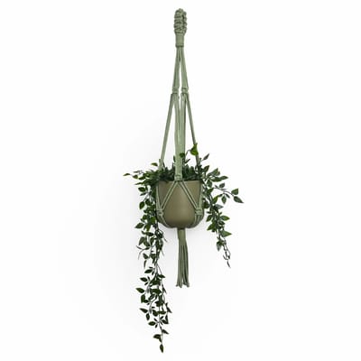 Plantenhanger 'Funky' - Kies kleur en lengte - Olijfgroen - 80 cm lang - Katoenkoord - Geschikt voor Pot met Diameter t/m 20 cm - Handgemaakt in ons Macramé Atelier - Prijs per Stuk - Let op: Exclusief Pot - Inclusief Verzendkosten