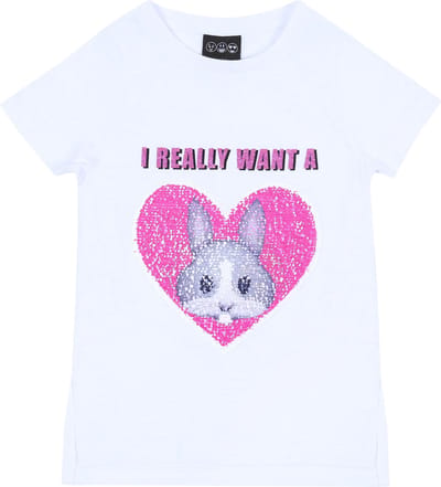 Wit T-shirt met hartje van variabele pailletten / 104