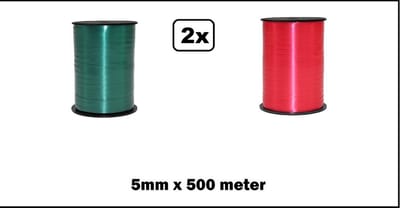 2x Krullint rood en groen 5mm x 500meter krul lint kerst thema feest decoratie kado kado gold verjaardag