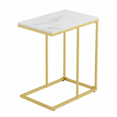 SmartLiving.Store - Bijzettafel - Salontafel - Bedtafel - Marmer Look - 45 x 30 x 54,6 cm - Wit - Goud