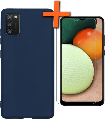 Hoes - Met Screenprotector - Geschikt voor Samsung Galaxy A02s - Sterk & Shockproof - Back Cover - Siliconen Case - Telefoon Hoes - Donkerblauw