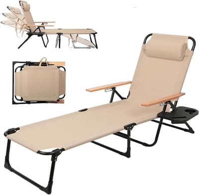 Loungestoel - Tuinstoel - Buiten Ontspannen - Verstelbare rugleuning - 120 cm - Beige