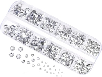 BamBella® zilver kleurig - Steentjes in doos - Rhinestones set tools set steentjes plak glitter steen doosje Nail art knutselen naaien