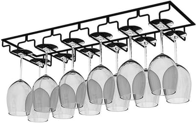 Universeel Onder Kast Wijnglas Houder voor 6 Rijen - Zwart Metalen Stemware Rek