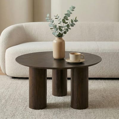 Salontafel Ester - Bijzettafel Koffietafel - Woonkamer Decoratie - Cilindervormige Poten - 70 cm rond - Donkerbruin
