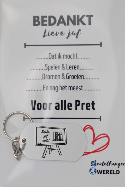 Beste juf ooit Sleutelhanger inclusief kaart - juf cadeau – Cadeaupakket Juf - einde schooljaar - afscheid - Leuk kado voor je juf om te geven - 2.9 x 5.4CM