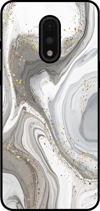 Smartphonica Telefoonhoesje Geschikt voor OnePlus 7 met marmer opdruk - TPU backcover case marble design - Zilver geschikt voor OnePlus 7