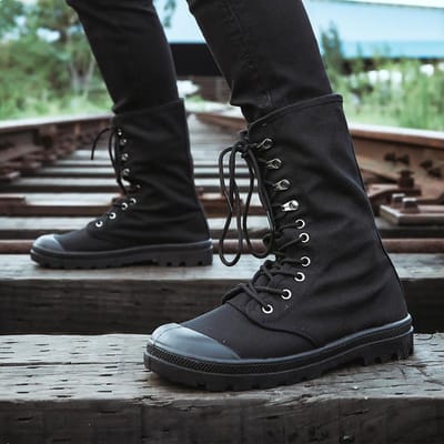 Heren Laarzen Outdoor Mode Heren Casual Schoenen Canvas Hoge Schoenen Enkellaarsjes Zwarte Hoge Laarzen 39 zwart