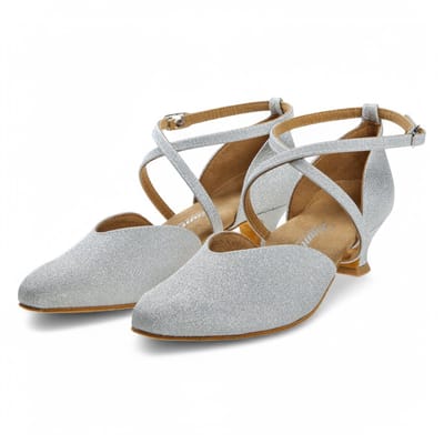 Gesloten danspump - Diamant 170 - 013 - 002 - Dames Dansschoen - Zilveren Brokaatstof - 4,2 cm Spaanse Hak - Comfort en elegantie - Suede zool - Gekruiste hielband - Ballroom, Tango en andere standaarddansen - Diamant - Zilver - 40