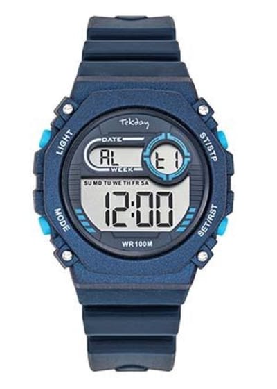 Tekday-Horloge-Digitaal-Tiener-38MM-Alarm-Timer-Stopwatch-10ATM waterdicht-Silicone band-Blauw