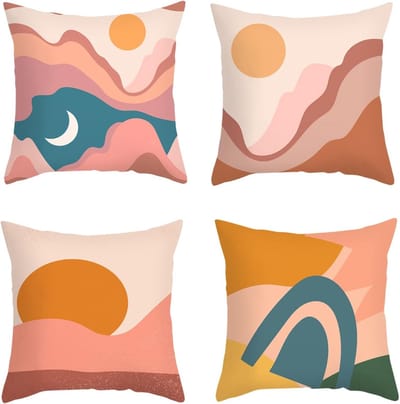 Set van 4 Decoratieve Kussenslopen 45x45 cm - Vierkante Sierkussenhoezen met Onzichtbare Rits