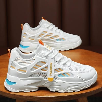 Baskets pour Homme Mesh Respirant Chaussures Décontractées Chaussures de Course d'Extérieur pour Homme Cuir de Qualité Designer de Luxe Chaussures à Plateforme Basket 39 white