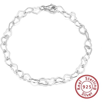 Bijoux Bracelet en Argent Sterling S925 Cœur Largeur 5 mm Bracelet Zircon 16.5cm white