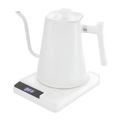 Elektrische Waterkoker met LED Display – RVS Gooseneck Waterkoker met Basis – Precisie Schenktuit voor Thee en Koffie – Geschikt voor Kantoor en Hotel – Wit