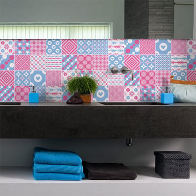 Zelfklevende muurtegelstickers voor keuken en badkamer - 16 Scandinavische cementtegelstickers - 16 stickers van 10x10 cm