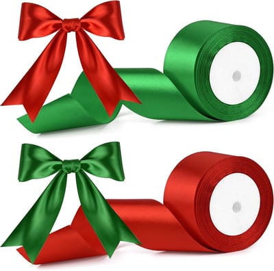 2 Inch Brede Satijnen Linten voor Creatieve Projecten - 2 Rollen Kerst Lint in Effen Rood en Groen voor DIY Kunst, Verpakking en Decoratie