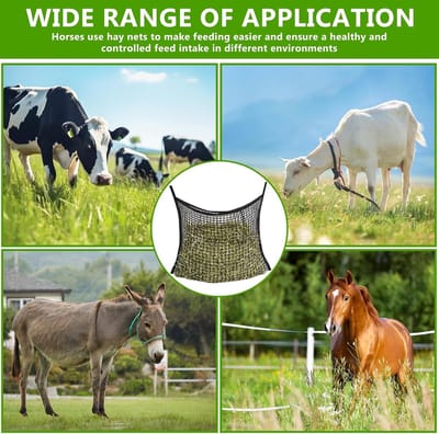 Hooizak voor Paarden, Set van 2 Hooizakken, 60 x 90 cm, Fijn Gaas, Voedingsnet met Veiligheidsgesp, Capaciteit 8 kg, Ideaal voor Stallen en Reis