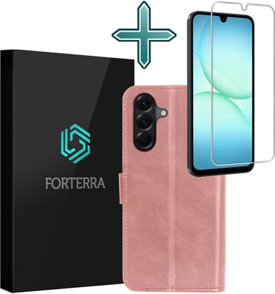 Hoesje Met Screenprotector - Geschikt voor Samsung Galaxy A17 - Luxe Pasjeshouder - Flipcase - Bookcase Portemonee - Flip Case - Kunstleer Book Case - Book Cover - Walletcase - Portemonneehoes - Rosé goud