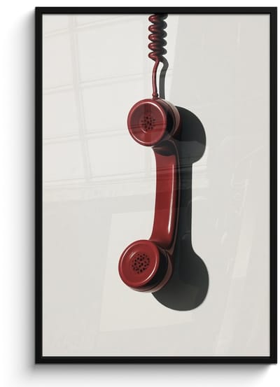 Poster in lijst - Fotolijst 80x120 cm - Posters - Telefoon - Koord - Rood - Minimalistisch - Posterlijst zwart - Decoratie - Wanddecoratie woonkamer - Muurdecoratie slaapkamer