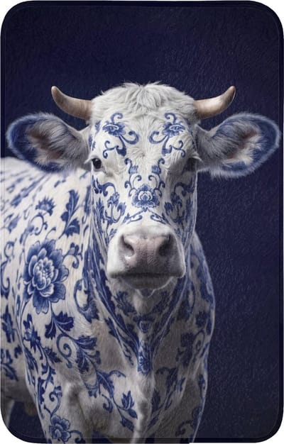 WC mat 50x80 cm - Antislip - Koe - Delfts - Blauw - Artistiek - Toiletmat - Vloermat - Douchemat - Toilet tapijt - Toiletmatten