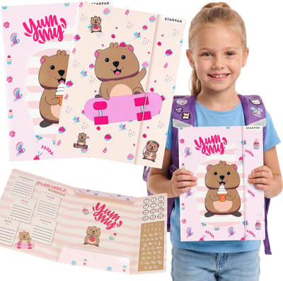 Quokka A4-schoolmap met elastiek voor meisjes, voor documenten, tekeningen, schoolspullen