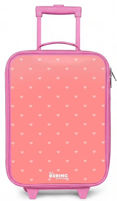 NoBoringSuitcases.com® - Kinderkoffer roze - Kindertrolley meisje - Hartendief - Koffer kind lichtgewicht - Reiskoffer trolley voor kinderen - Koffertje met lichtgevende wieltjes - Rolkoffer