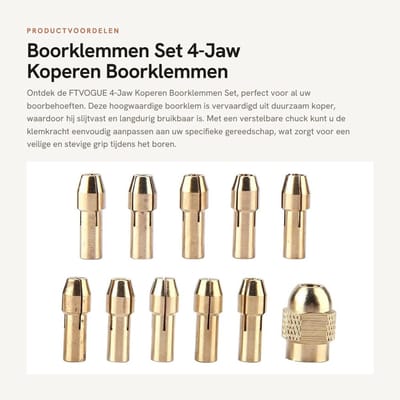 Dailygoods - Boorklemmen Set - 4-Jaw Koperen Boorklemmen - Voor Handboor - 0.5-3.2mm - Handgereedschap - Precisie - Houtbewerking - Multifunctioneel