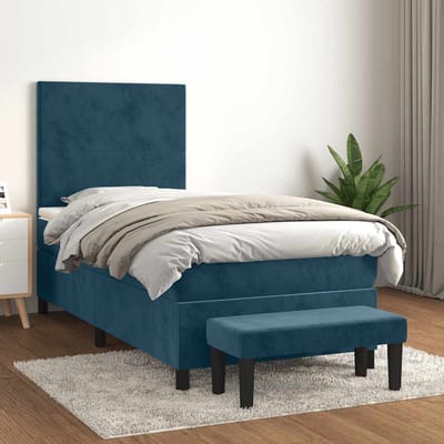 vidaXL - Boxspring - met - matras - fluweel - donkerblauw - 80x200 - cm