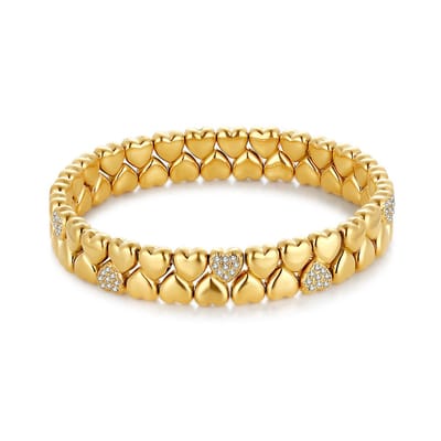 Twice As Nice Armband in edelstaal, hartjes met zirkonia Goudkleurig 16cm