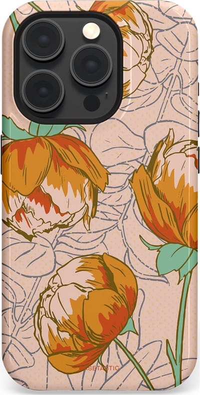 Casetastic hoesje geschikt voor Apple iPhone 15 Pro - MagSafe - Dubbellaagse bescherming - Lente pioenroos - Fashion Case - Zand Zilver Okergeel Terracotta