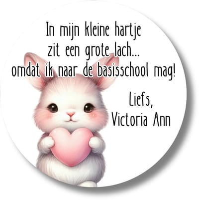 Stickers Naar Basisschool - Gepersonaliseerd Met Naam - Konijntje met Hart - 20 Stuks - Memories Are Timeless