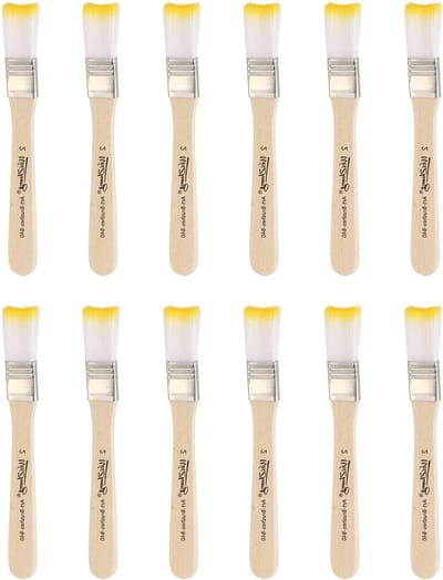 12 Stuks Kleine Verfkwasten - Platte Penselen en Nylon Chipborstels met Houten Handvat voor Artistiek Schilderen en Doe-Het-Zelf Projecten, Geel